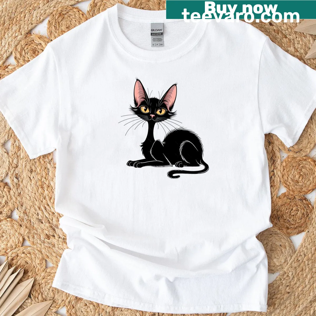 Whimsical cat-themed T-shirt with the phrase 'Meow Again' — on a men's t-shirt