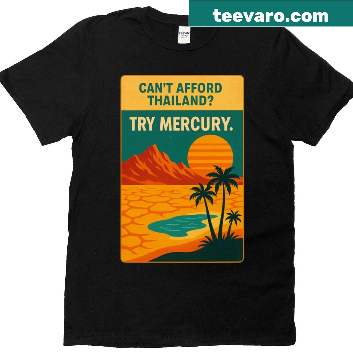 Oversized retro t-shirt with sci-fi travel budget graphic — on a men's t-shirt