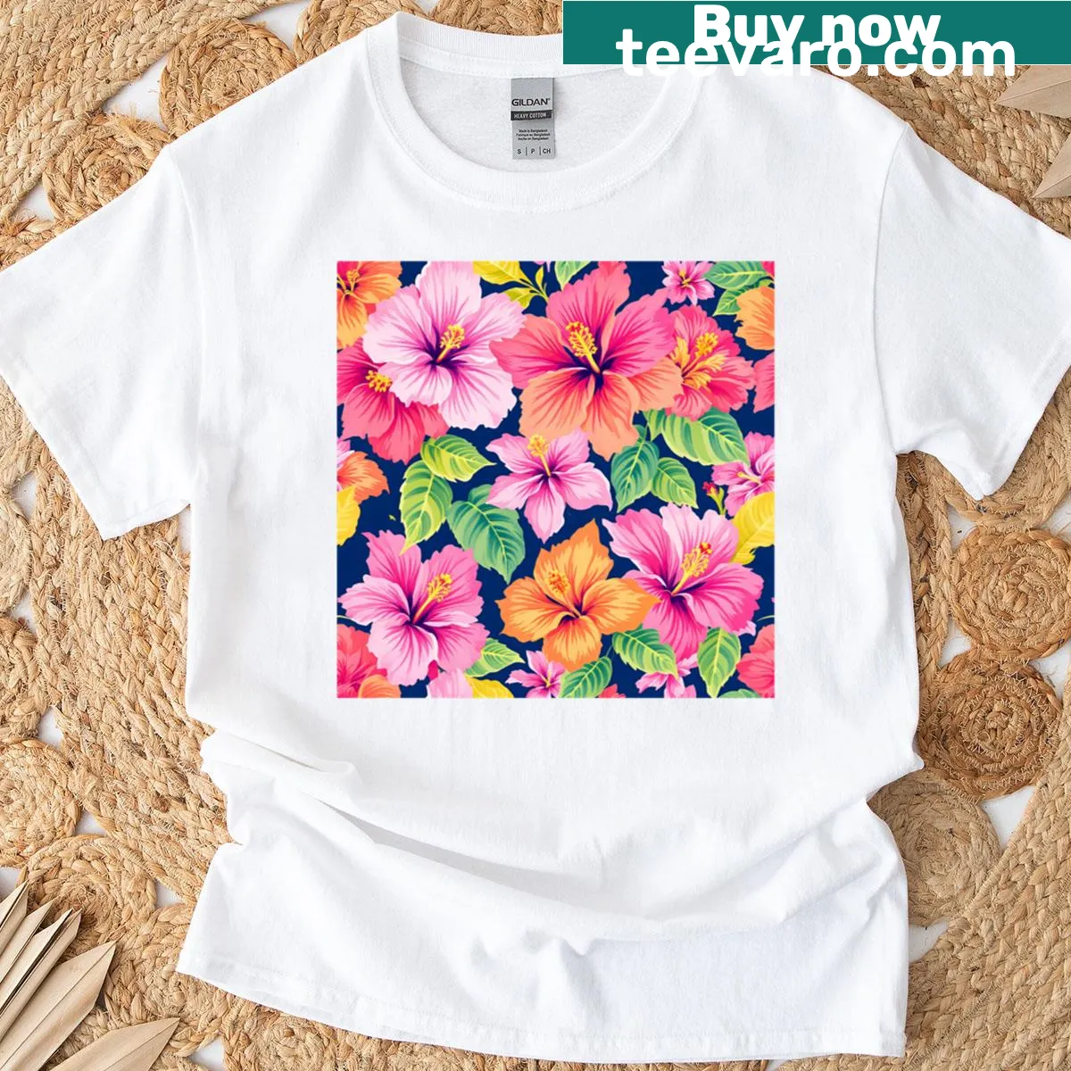 Hibiscus floral painting t-shirt inspired by Maui — on a men's t-shirt