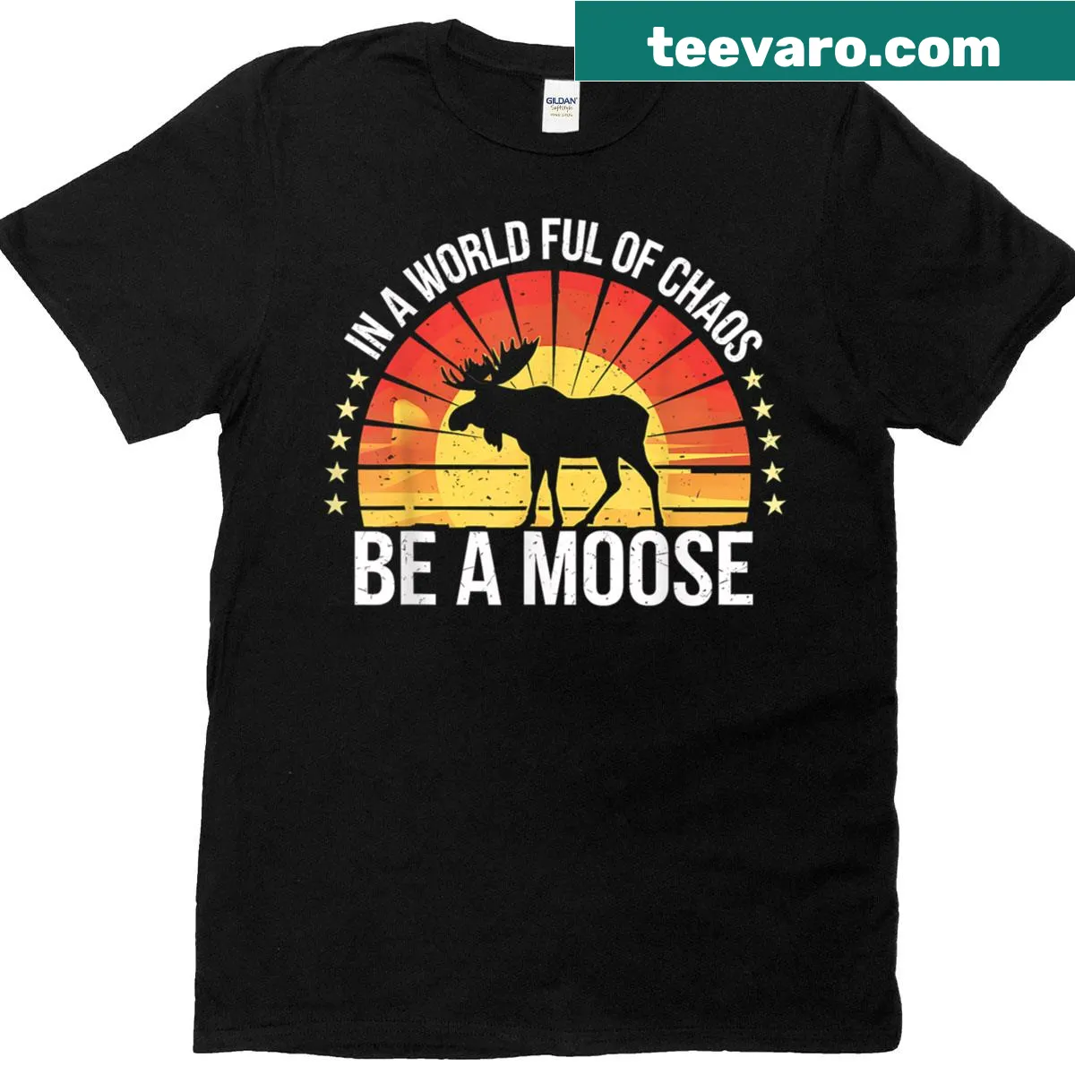 T-shirt with Be Moose text and moose graphic — on a men's t-shirt