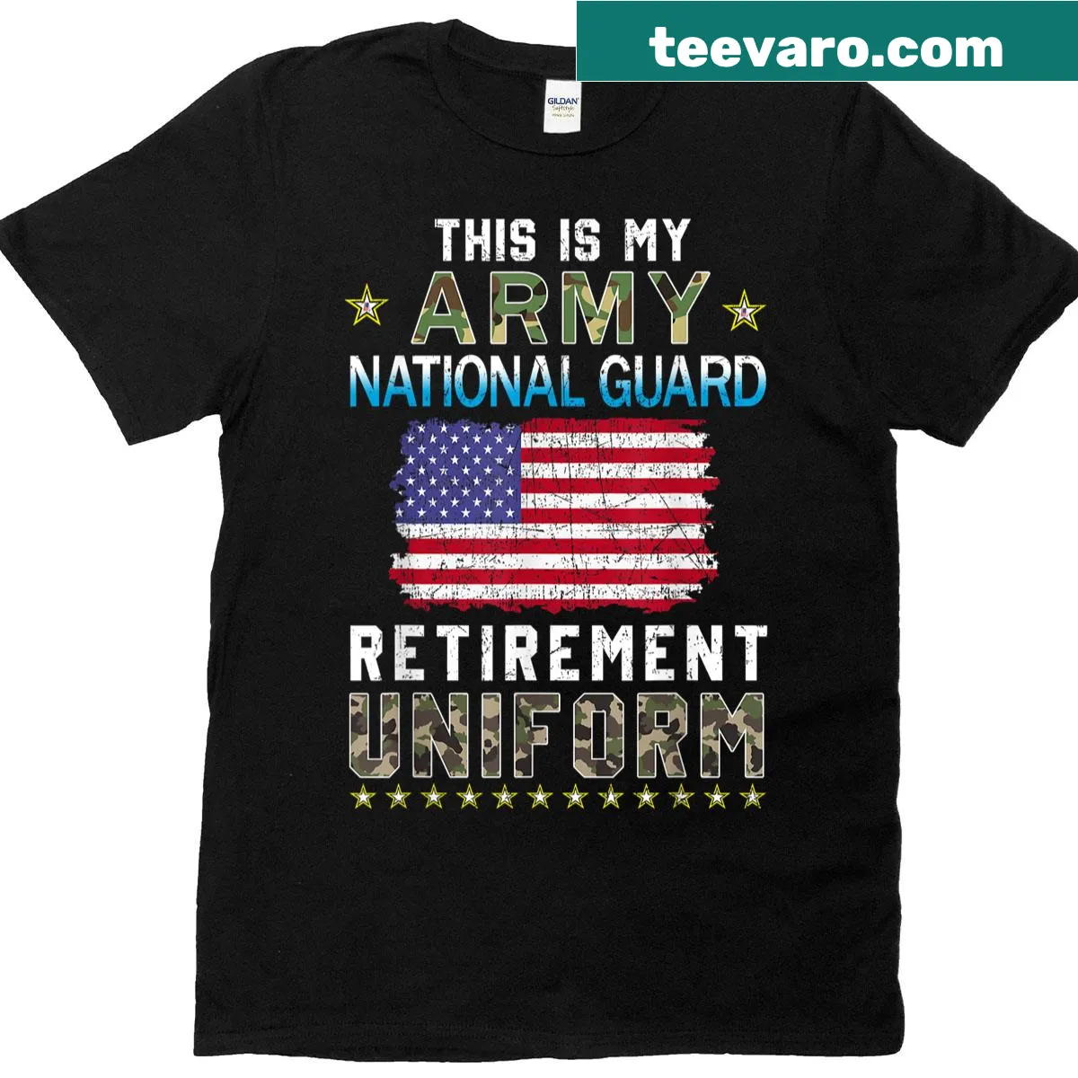 National Guard Retirement t-shirt with bold text — on a men's t-shirt