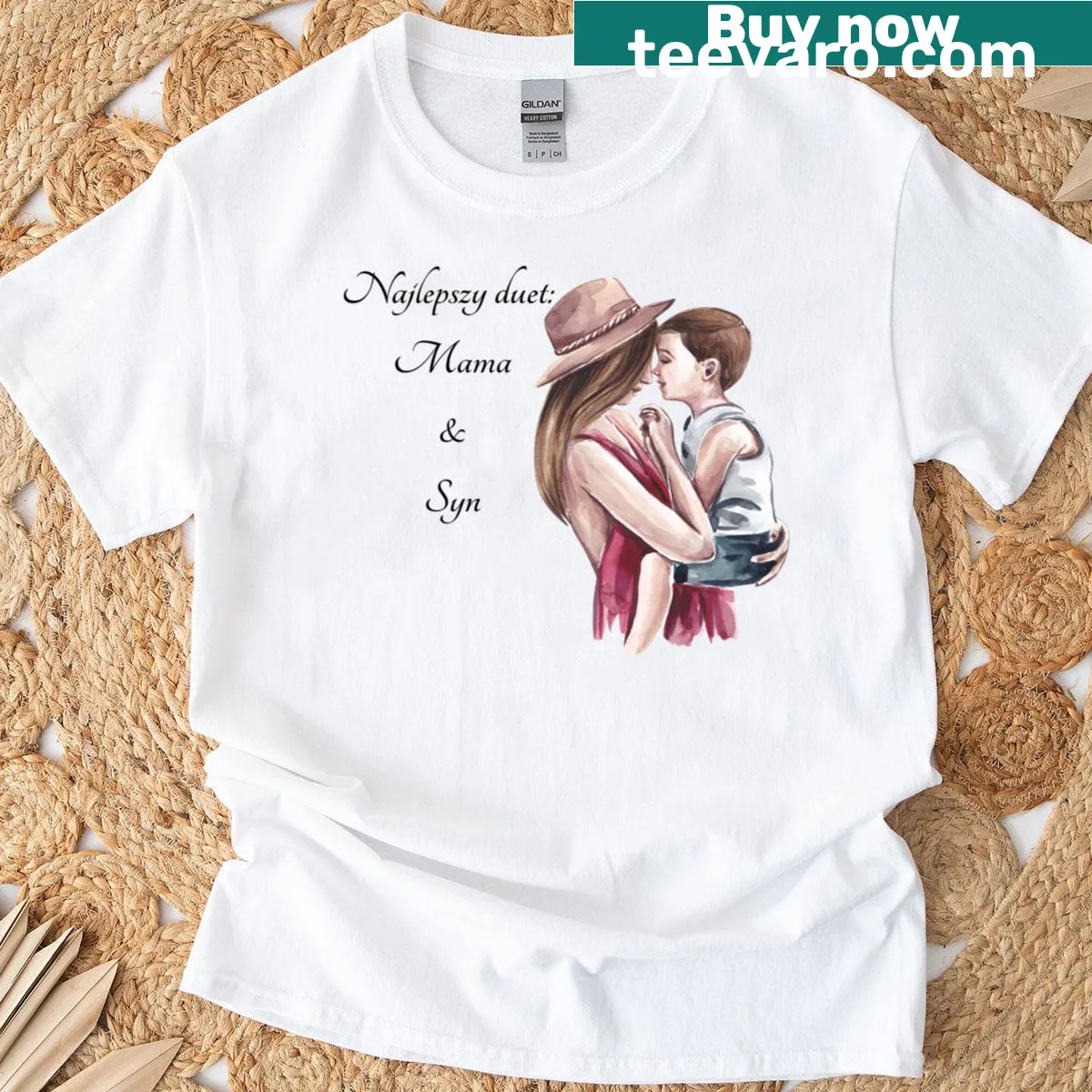 T-shirt featuring the phrase 'Najlepszy Team Mama I Syn' for moms and sons — on a men's t-shirt