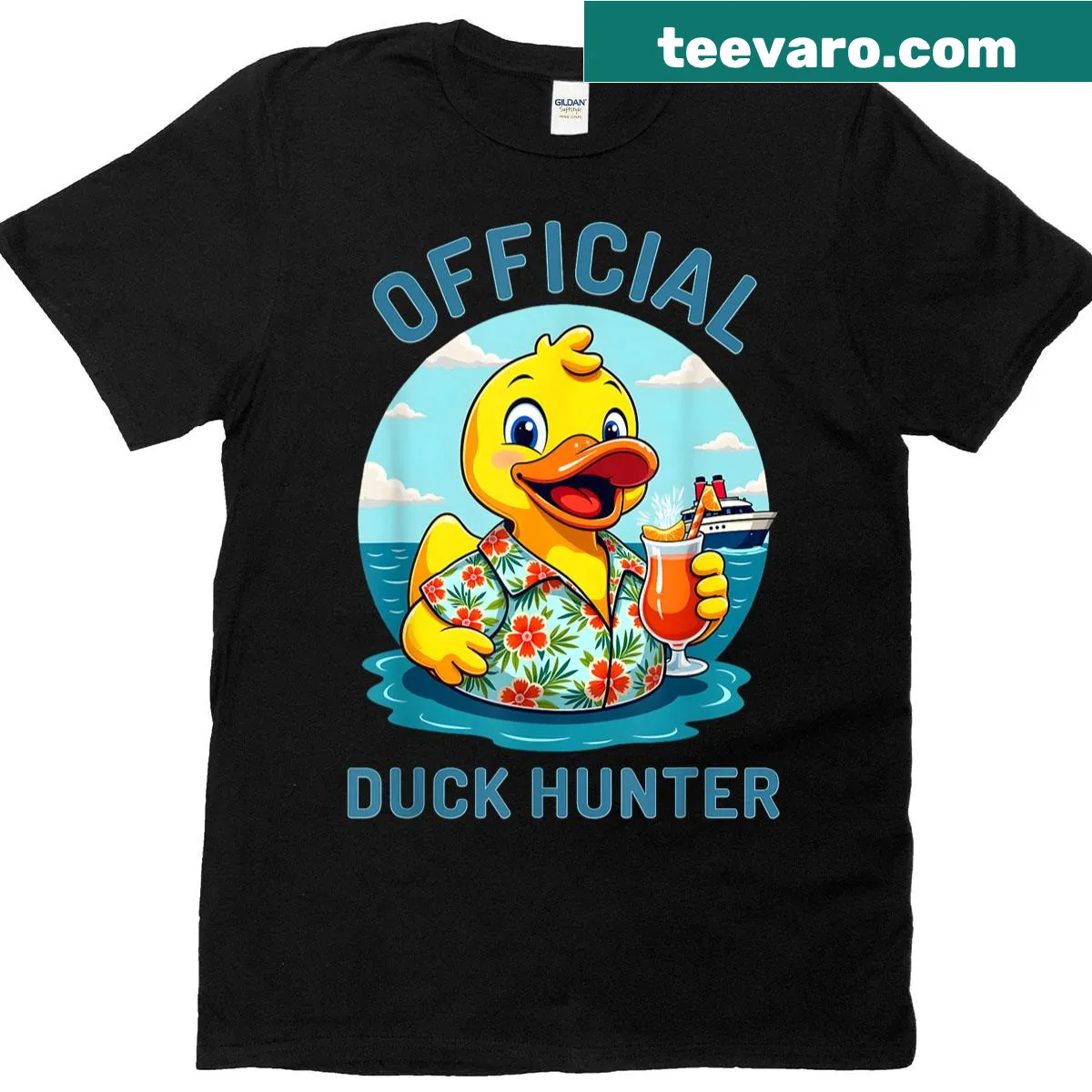 T-shirt featuring a playful rubber duckie graphic for duck hunters — on a men's t-shirt