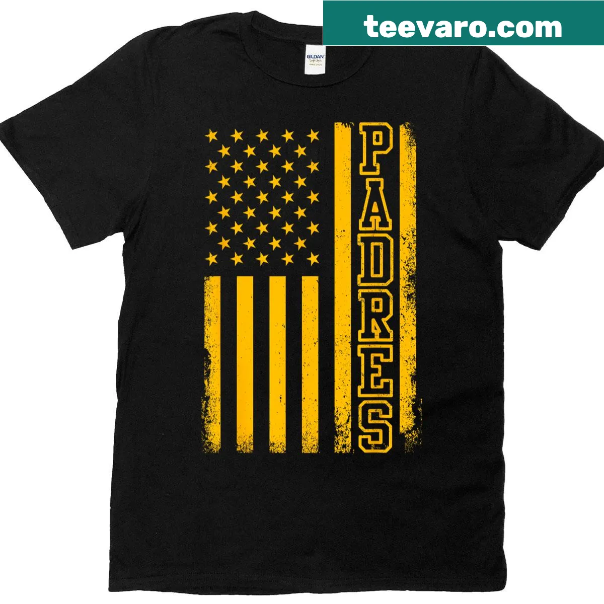 American flag design with 'I Love Padres' text T-shirt — on a men's t-shirt
