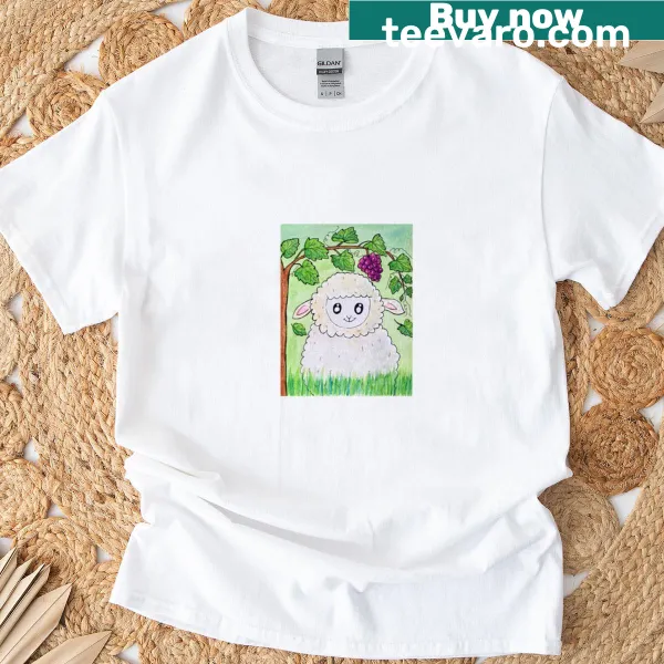 Illustration of a lamb under a grape vine for Passover on a T-shirt.