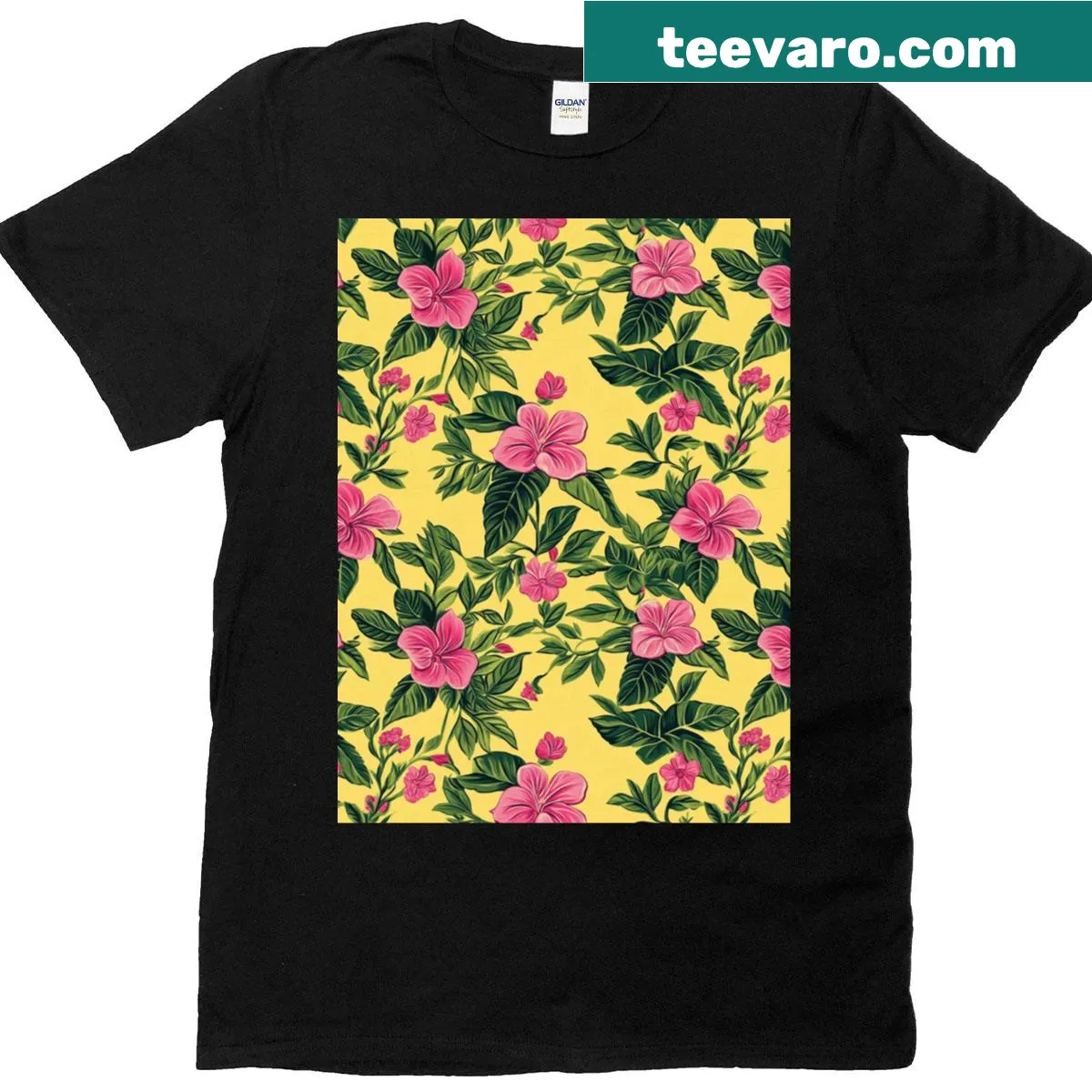 Vintage floral graphic pattern on T-shirt — on a men's t-shirt