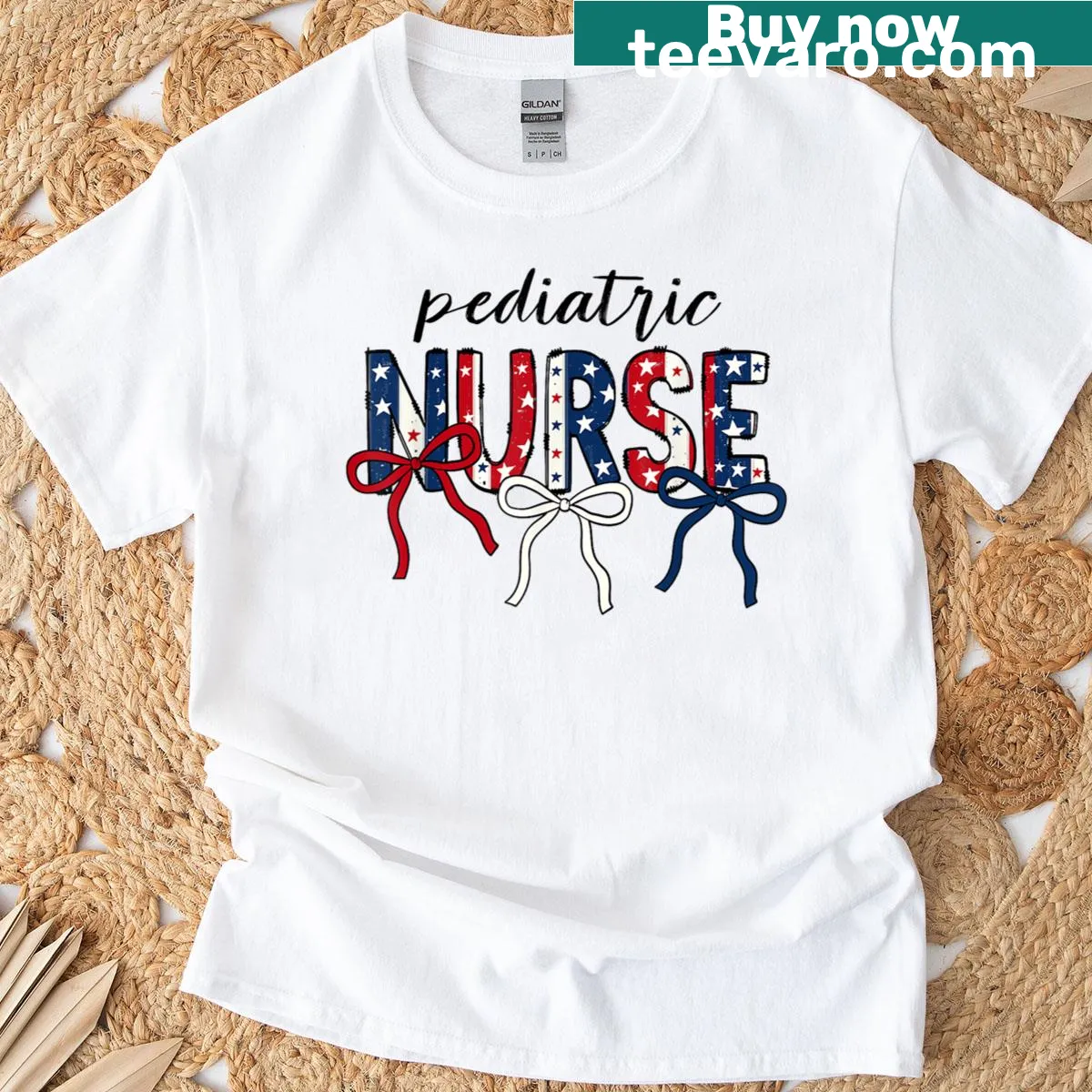 Patriotic T-shirt for pediatric nurses featuring Medical themes and American flag. — on a men's t-shirt