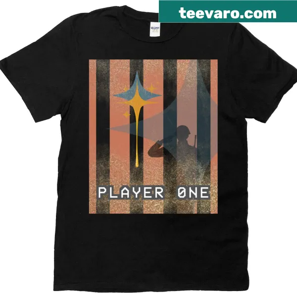 Graphic T-shirt featuring the phrase 'Player One' with symbolic journey design.
