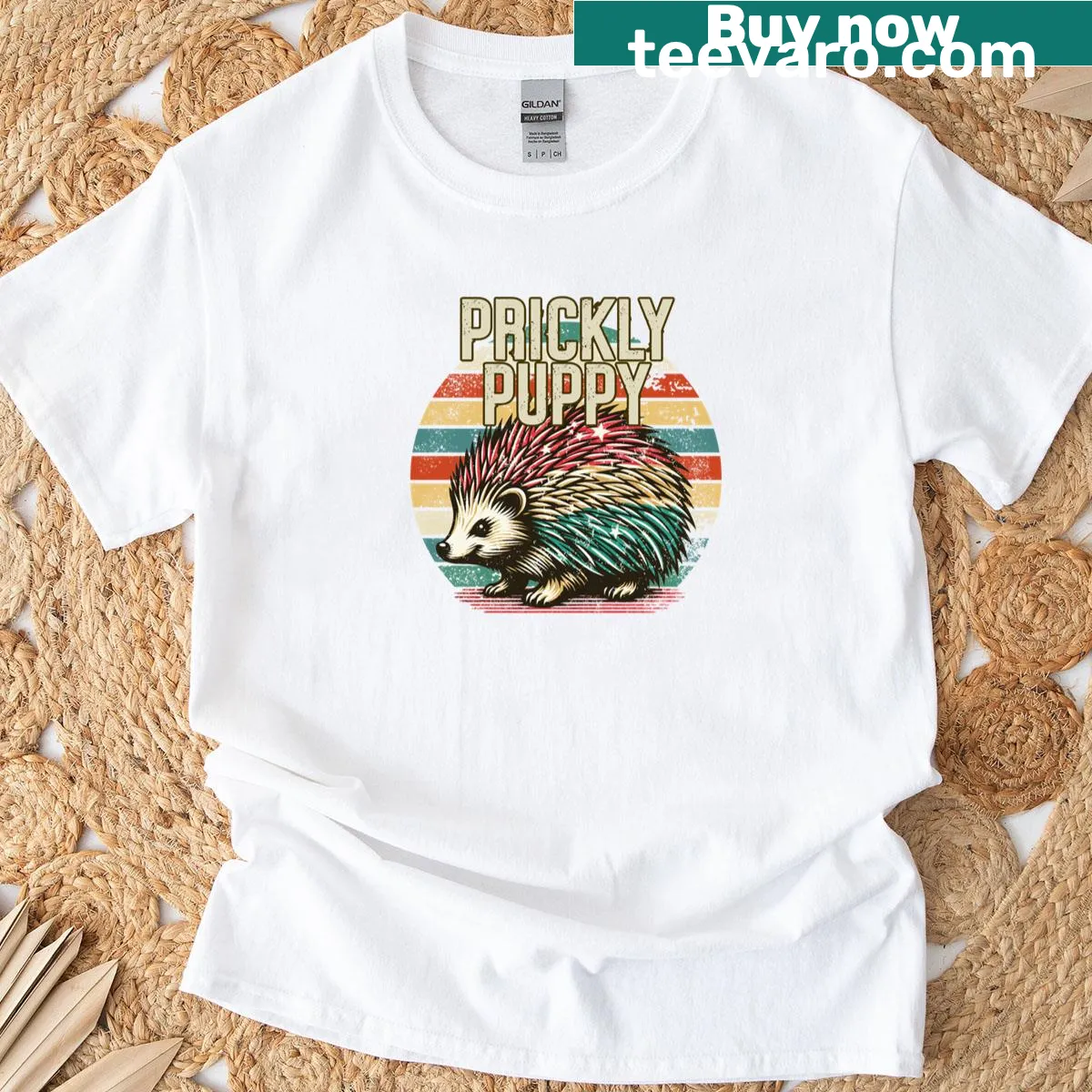 Retro grunge t-shirt featuring an adorable hedgehog — on a men's t-shirt