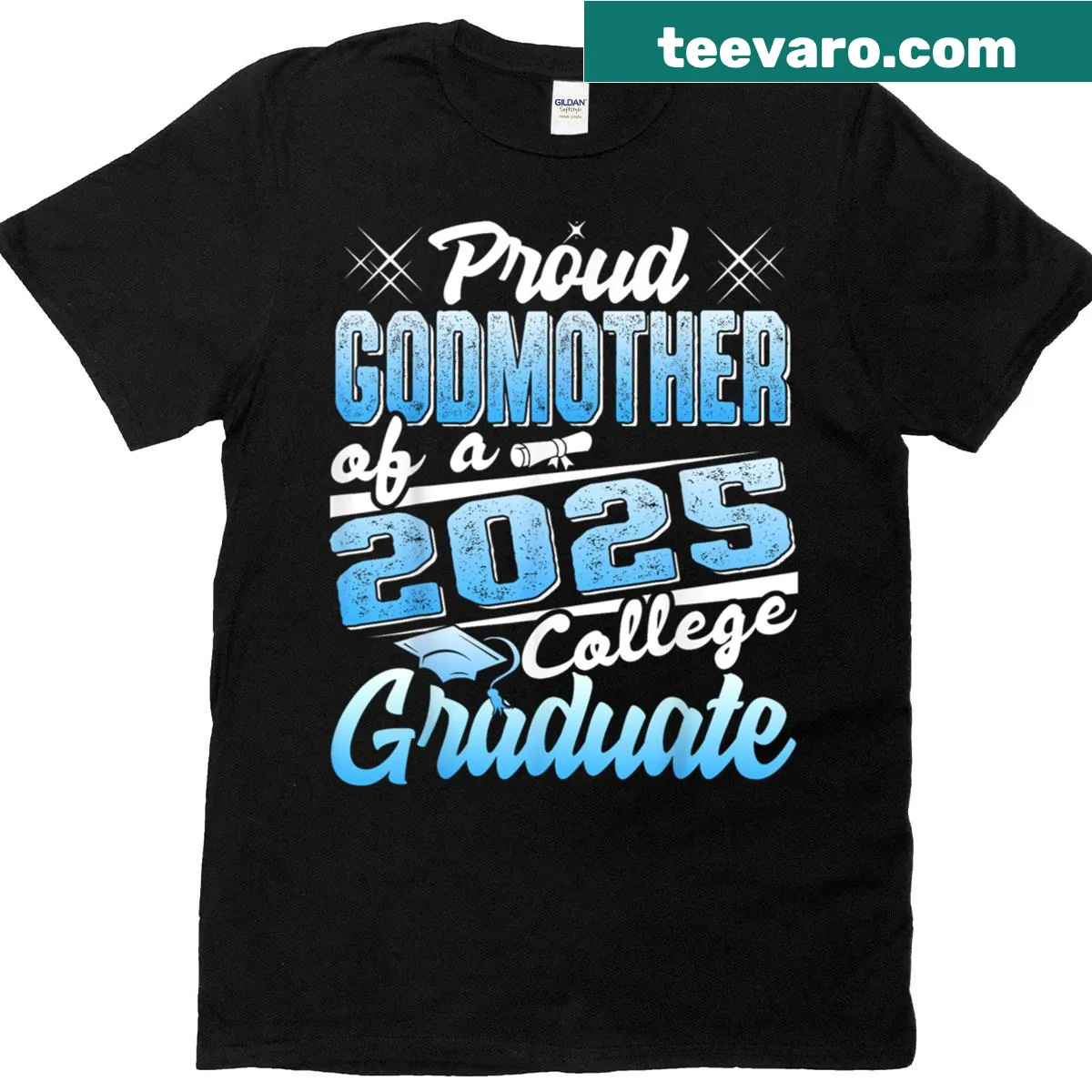 Proud Godmother of 2025 Graduate T-shirt with bold text design — on a men's t-shirt
