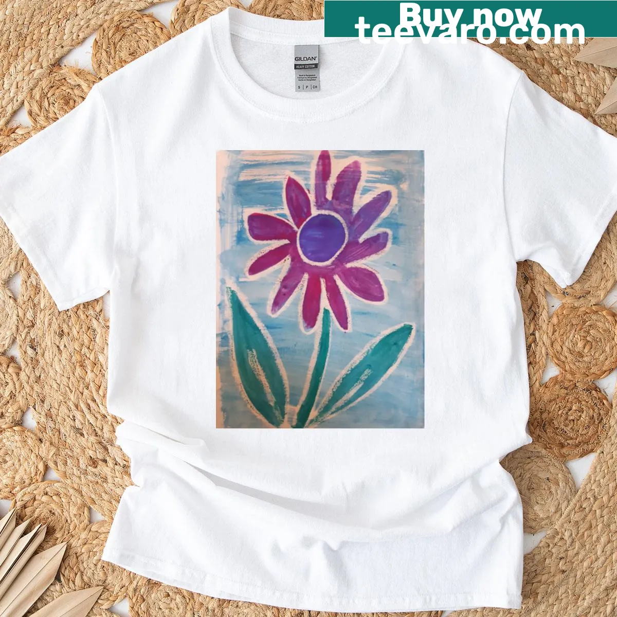 Elegant purple flower graphic T-shirt for nature lovers — on a men's t-shirt