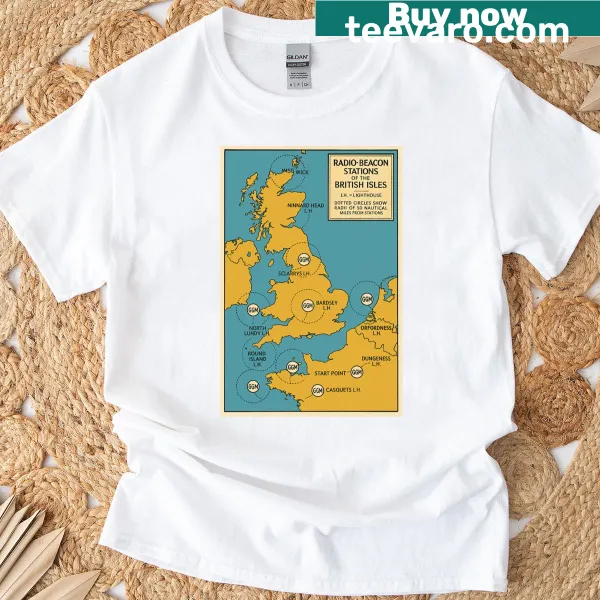 Minimalist line-art map design featuring radio beacons on a t-shirt