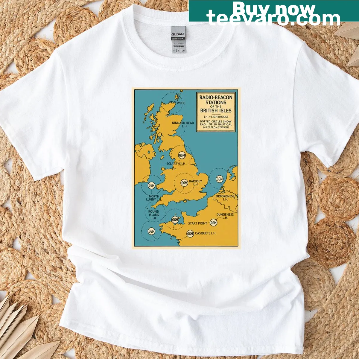 Minimalist line-art map design featuring radio beacons on a t-shirt — on a men's t-shirt