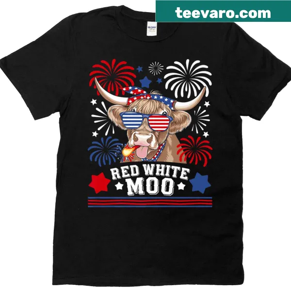 Patriotic cow illustration on T-shirt with USA flag theme