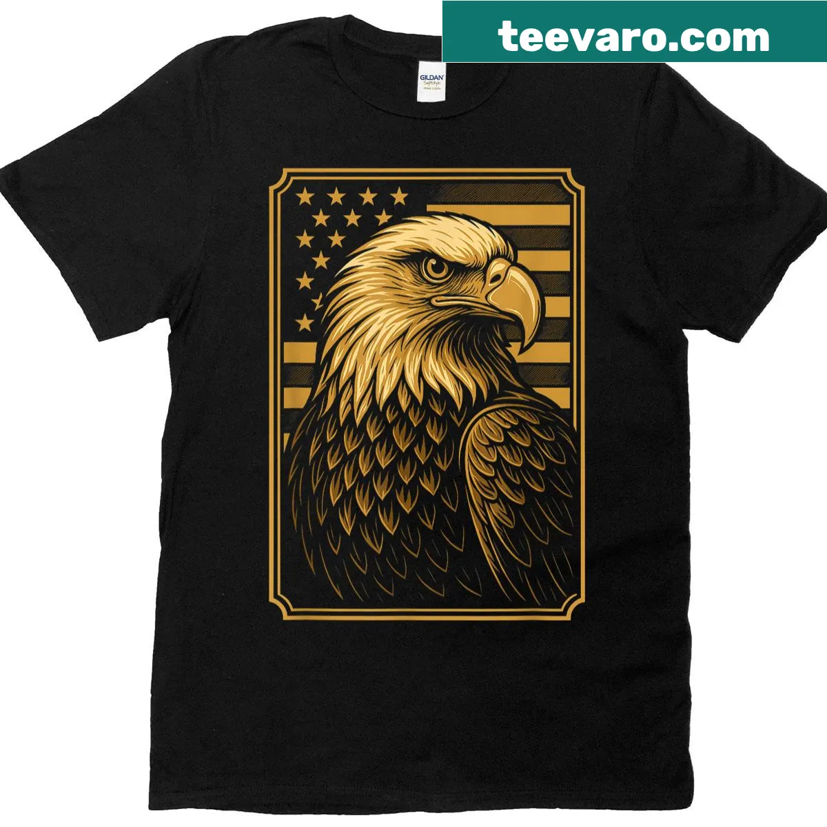 Patriotic T-shirt featuring eagle, stars, and American flag — on a men's t-shirt