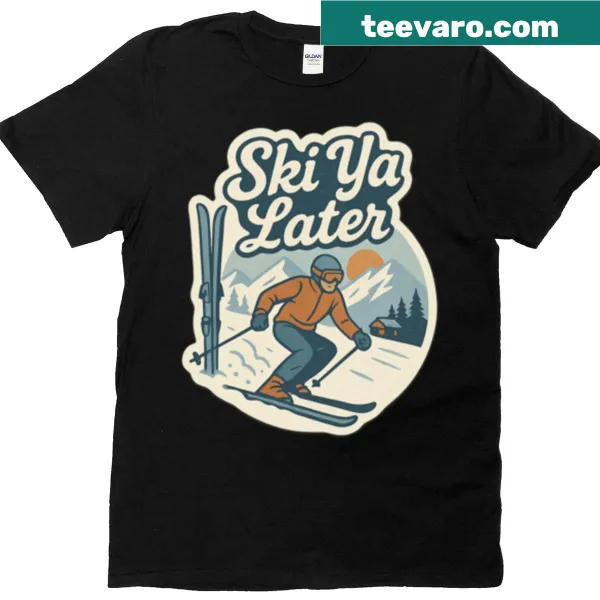 Whimsical skiing illustration on T-shirt