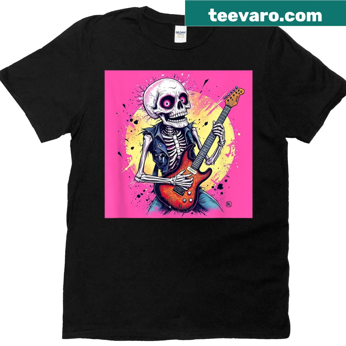 Skull design T-shirt for rock music fans with bold graphics — on a men's t-shirt