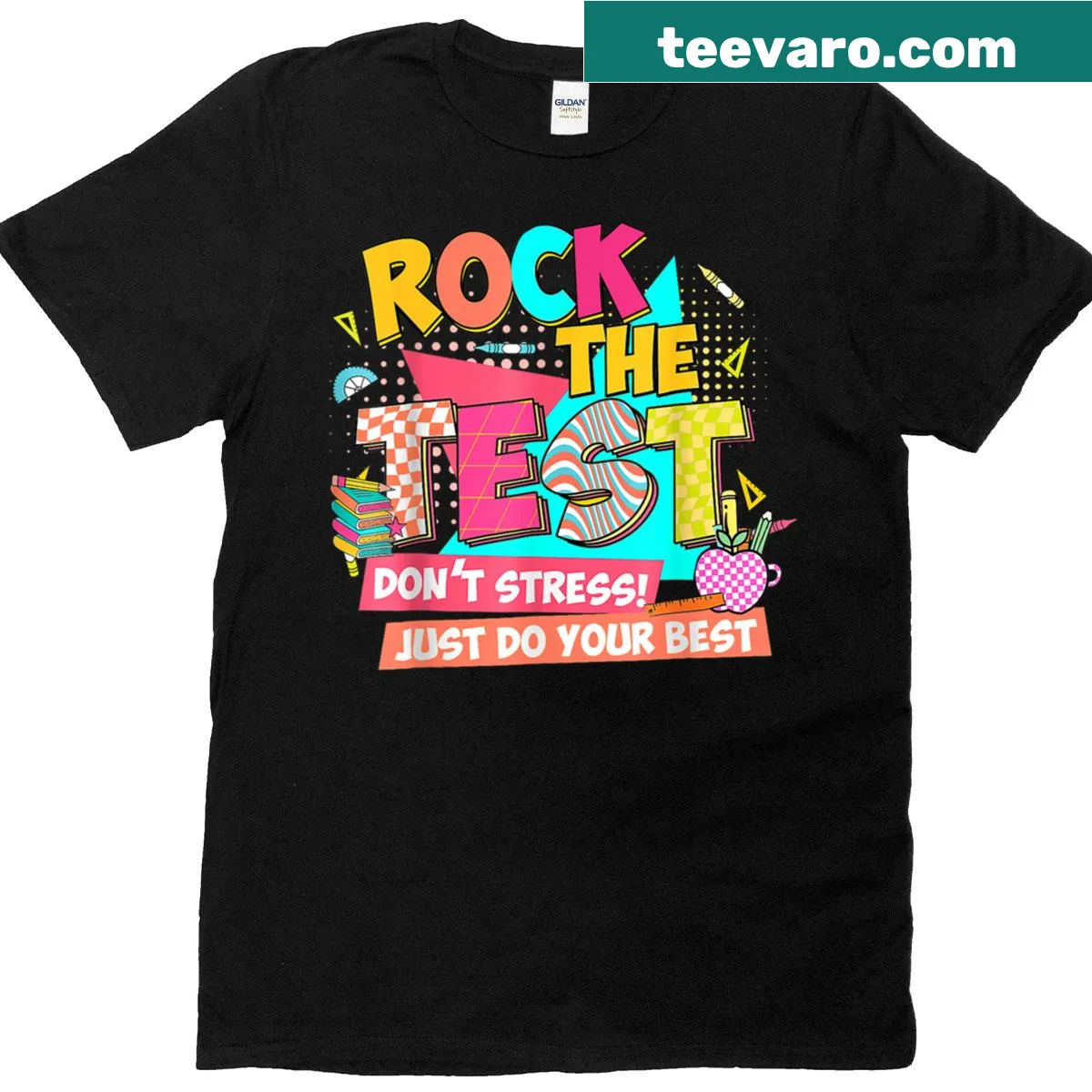 Retro motivational graphic for teachers on a classic testing day t-shirt — on a men's t-shirt