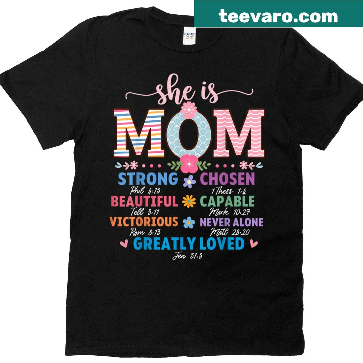 Floral illustrated graphic with Bible verses for moms on a classic t-shirt — on a men's t-shirt