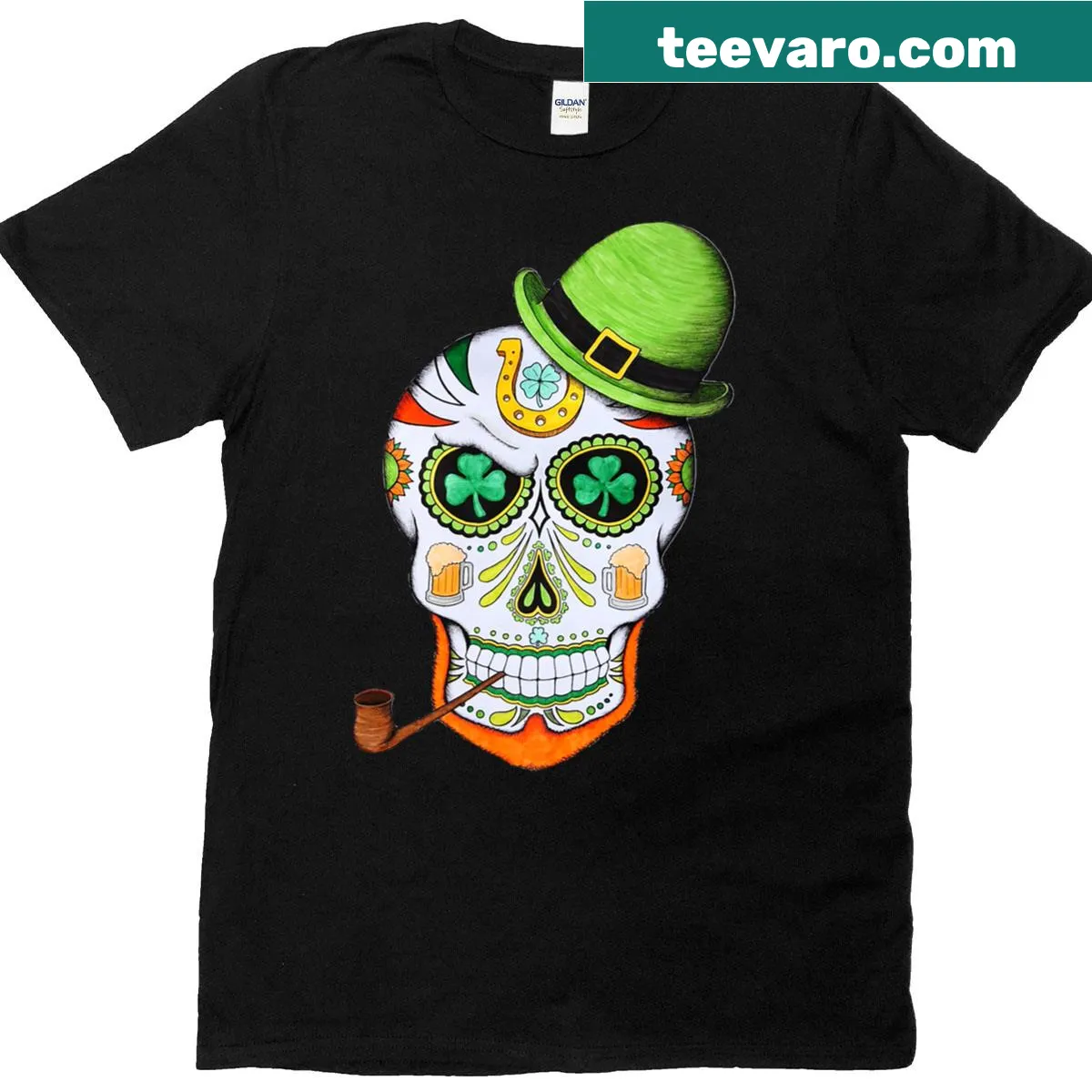 Sugar skull design for St. Patrick's Day celebration — on a men's t-shirt