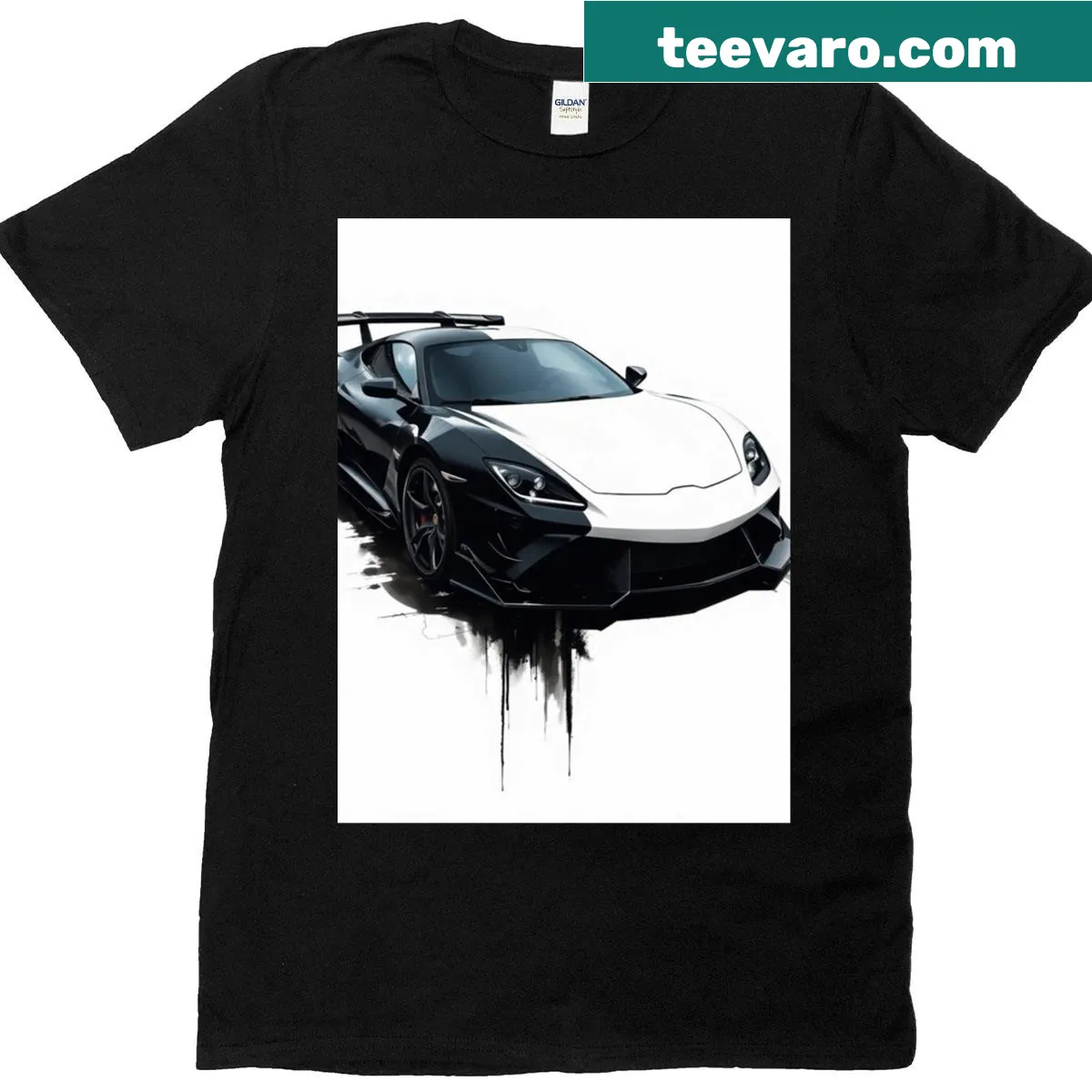 Dynamic t-shirt featuring a racing graphic with drip art design — on a men's t-shirt