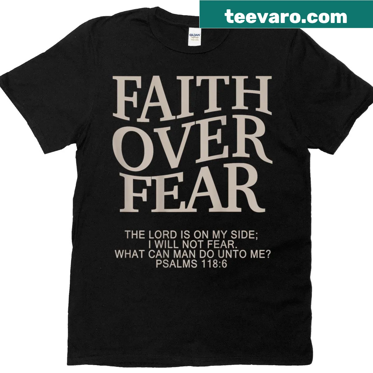 Faith Over Fear t-shirt designed for teens with inspirational typography — on a men's t-shirt