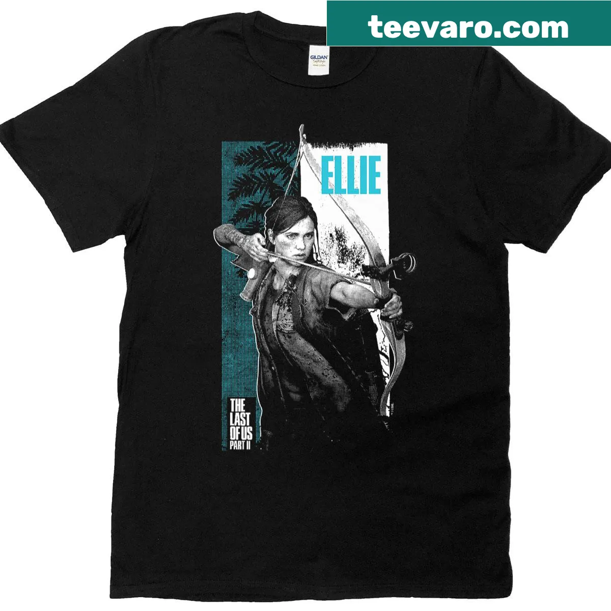 Ellie from The Last of Us Part II in action graphic on a T-shirt — on a men's t-shirt