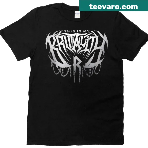T-shirt featuring humorous text about brutality