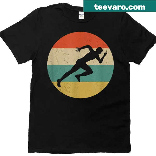 Retro running graphic T-shirt celebrating track and field
