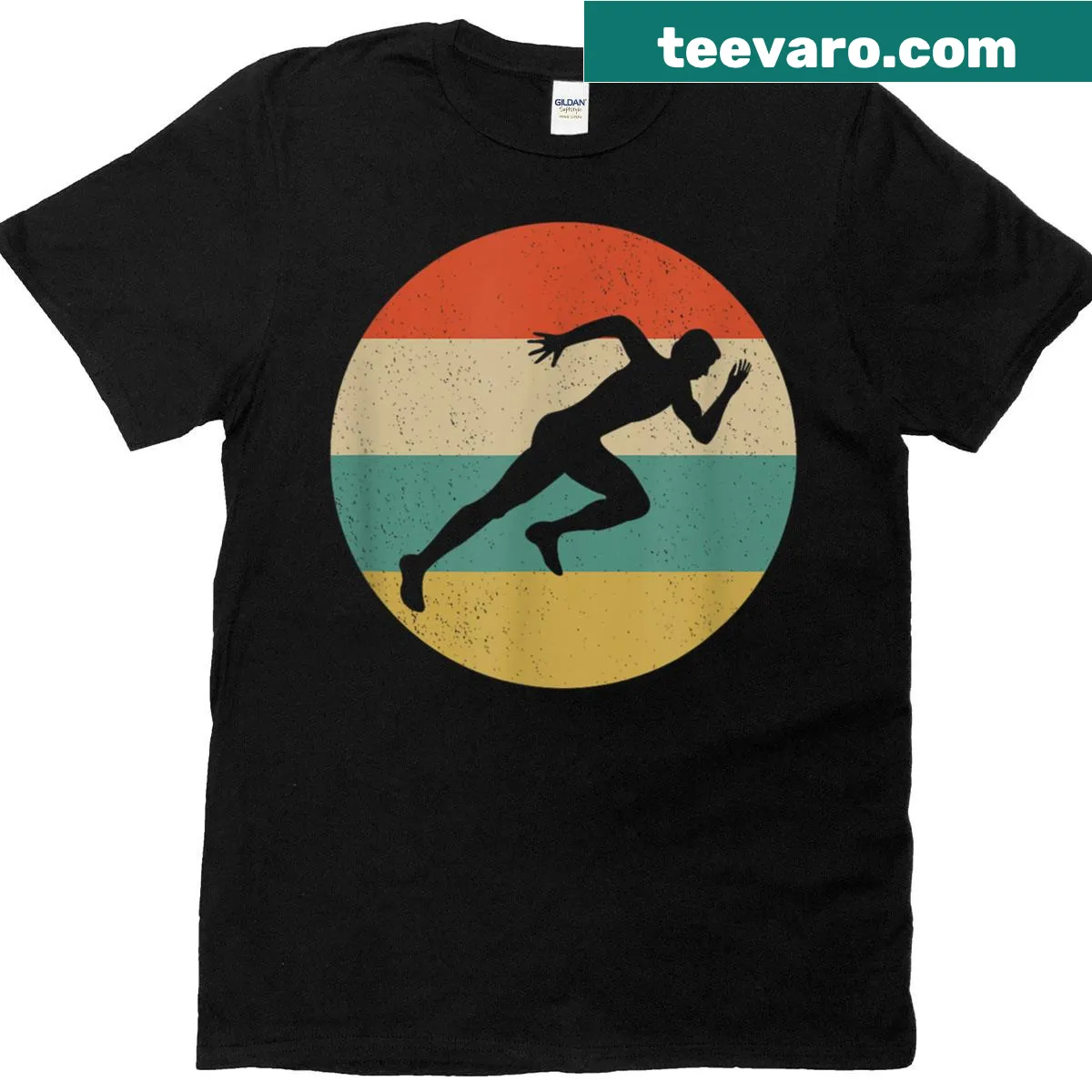 Retro running graphic T-shirt celebrating track and field — on a men's t-shirt