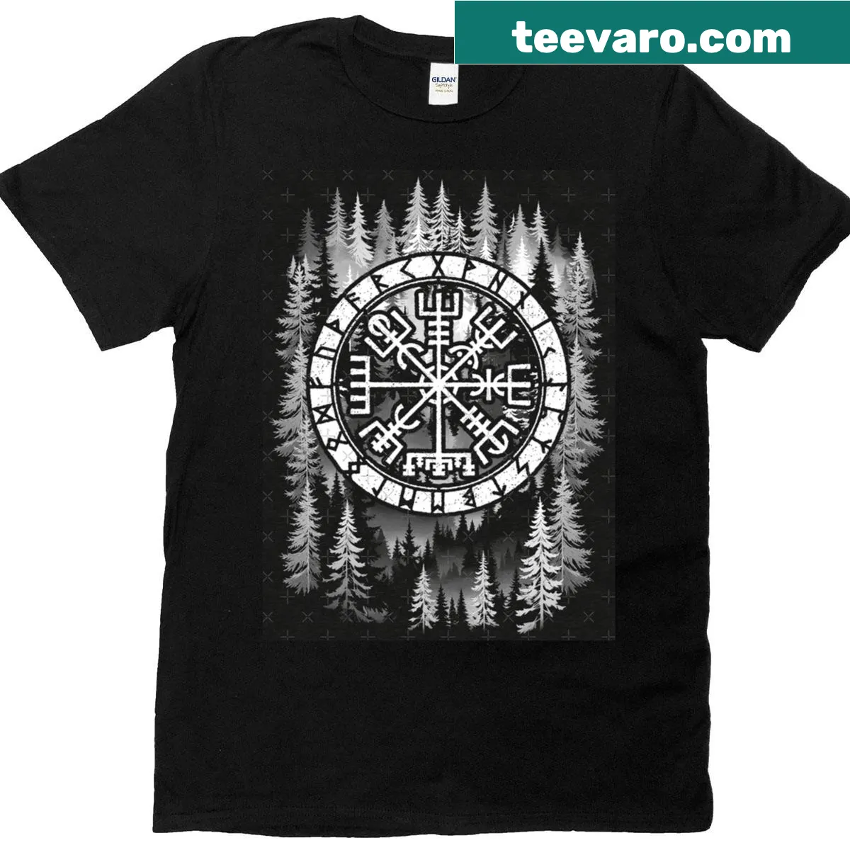 Vegvisir rune compass design inspired by Norse mythology — on a men's t-shirt