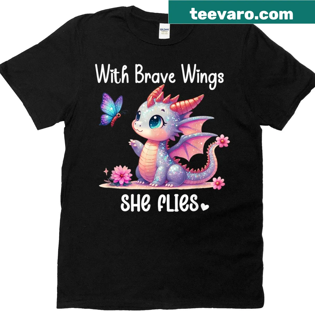Illustration of a butterfly with flowers and dragon wings on a T-shirt — on a men's t-shirt
