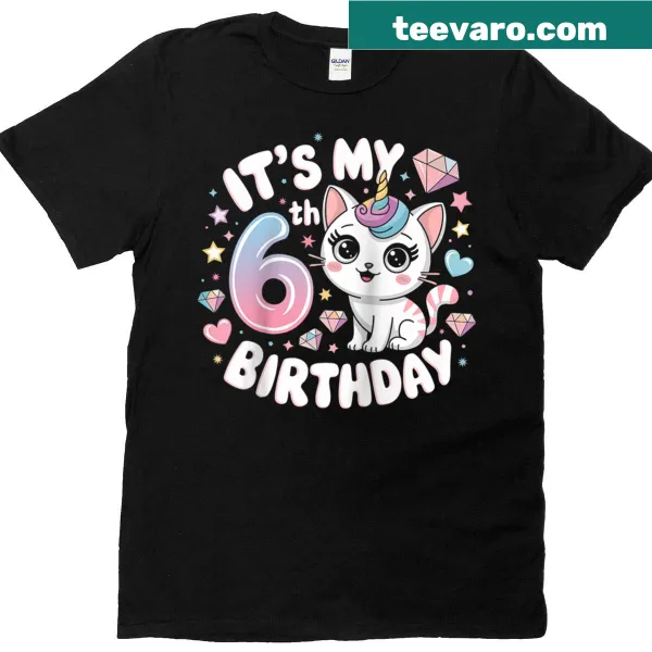 Cute cat and unicorn illustration on a birthday raglan tee