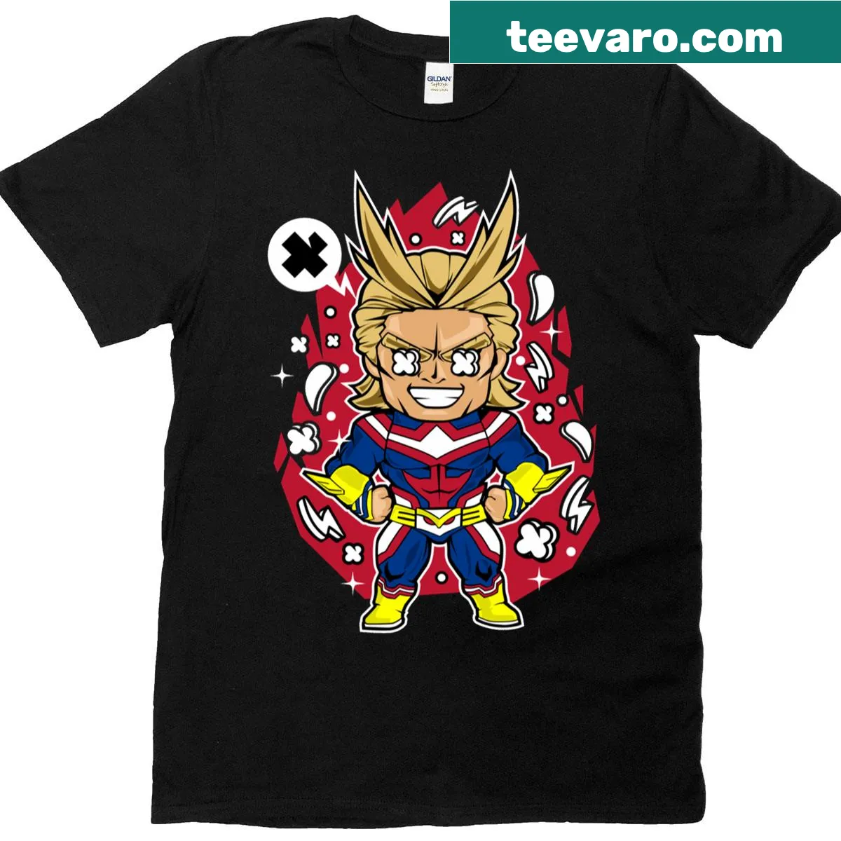 Chibi art of All Might from My Hero Academia on a T-shirt — on a men's t-shirt