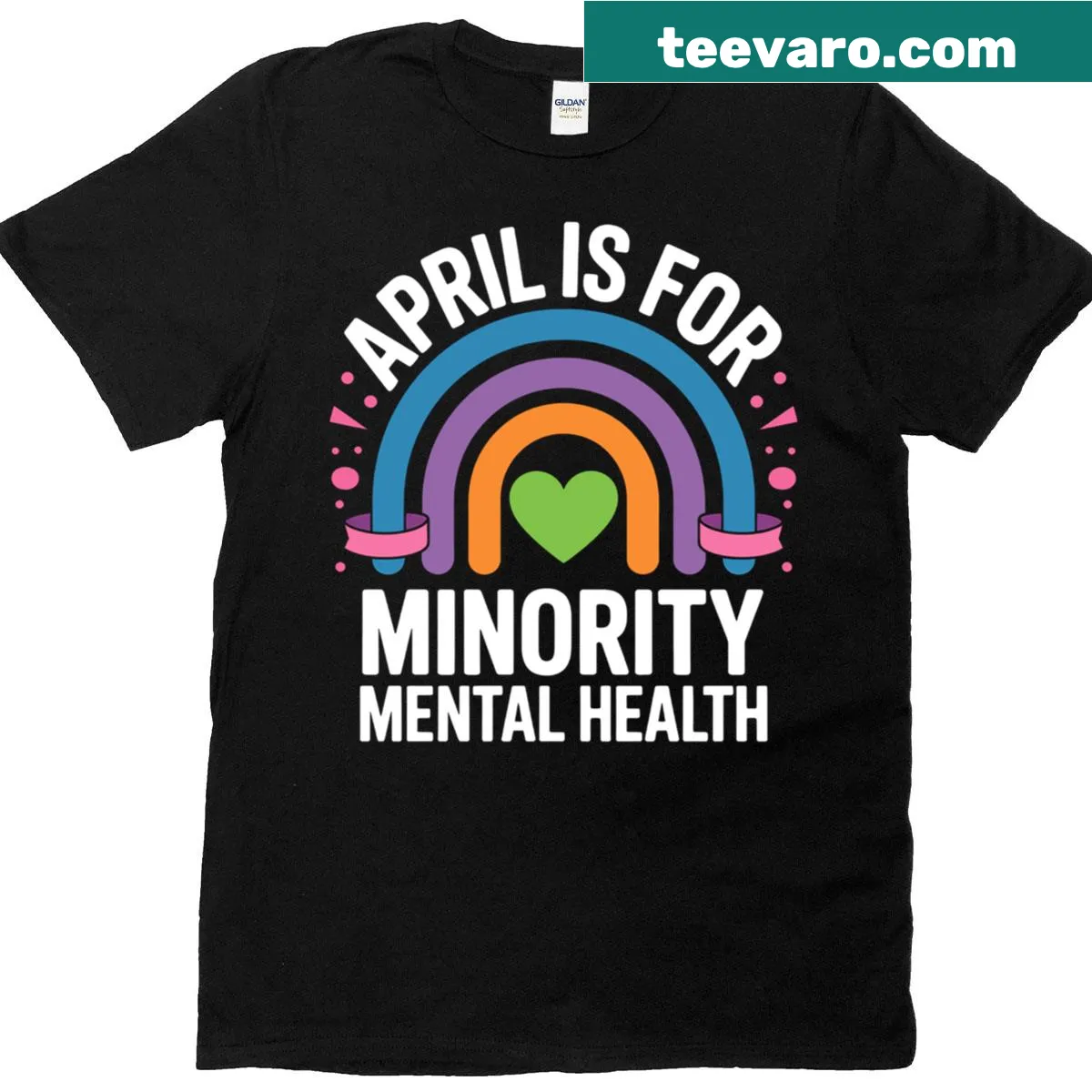 Rainbow T-shirt for National Minority Mental Health Month in April — on a men's t-shirt