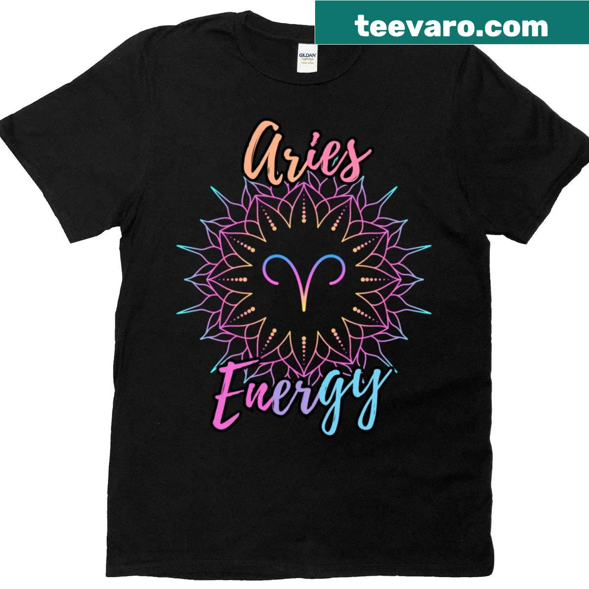 Zodiac Aries Energy design with lotus flowers graphic t-shirt — on a men's t-shirt