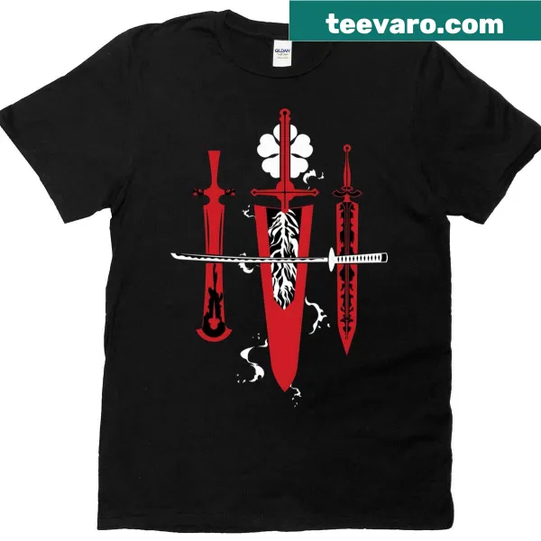 Asta character graphic with swords on anime-inspired t-shirt