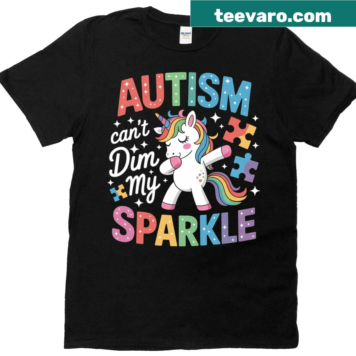 Dabbing unicorn design with sparkles and text about sparkle — on a men's t-shirt