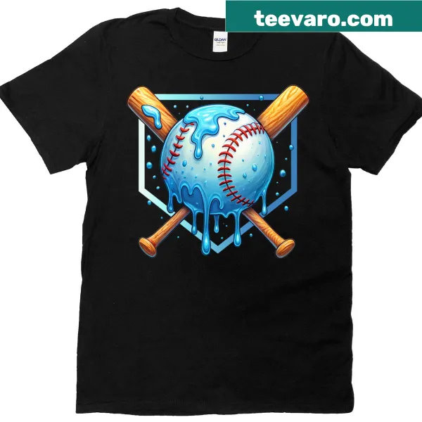 Youth t-shirt with a baseball dripping with ice cream.