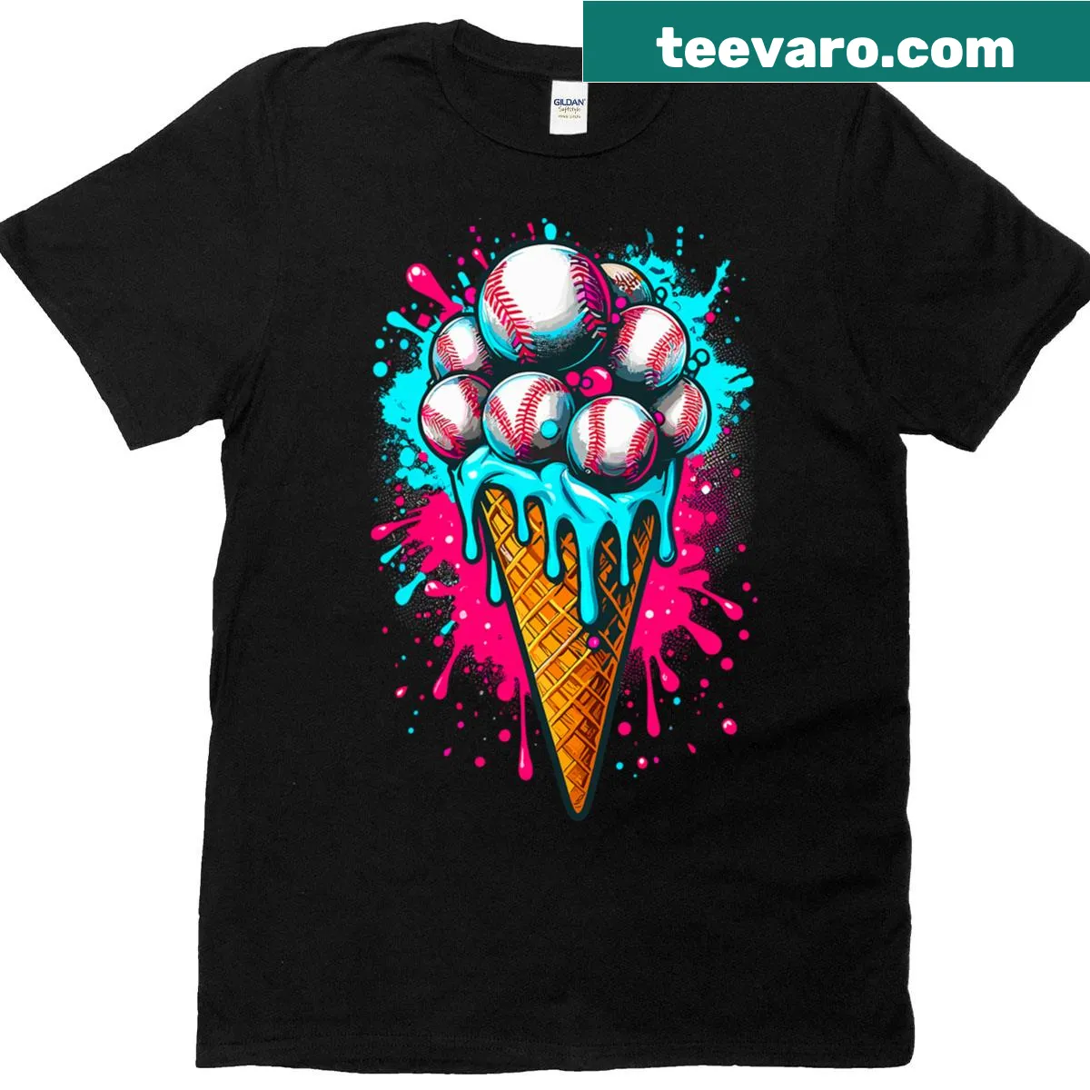 Watercolor baseball and ice cream design on a t-shirt — on a men's t-shirt