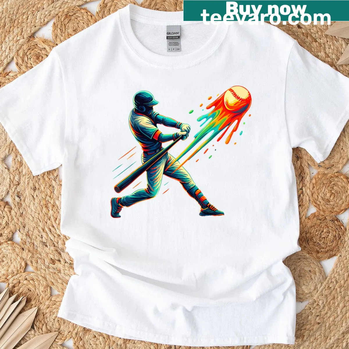 Illustration of a baseball player swinging on a T-shirt — on a men's t-shirt