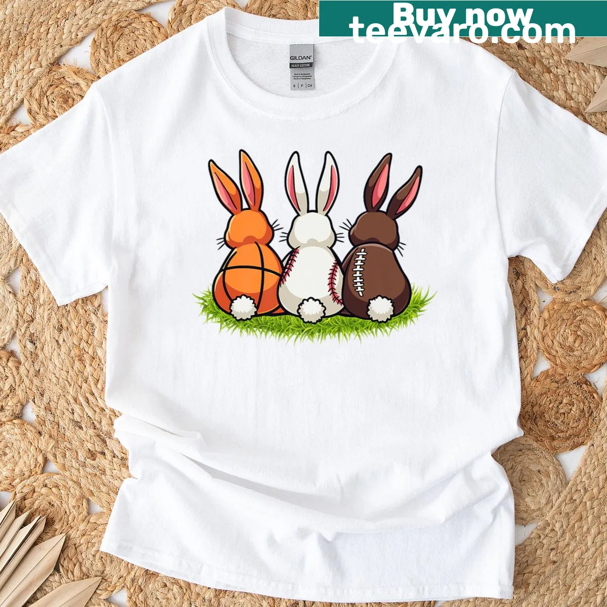 Easter Bunny with sports balls in a playful illustration on a kids' tee — on a men's t-shirt