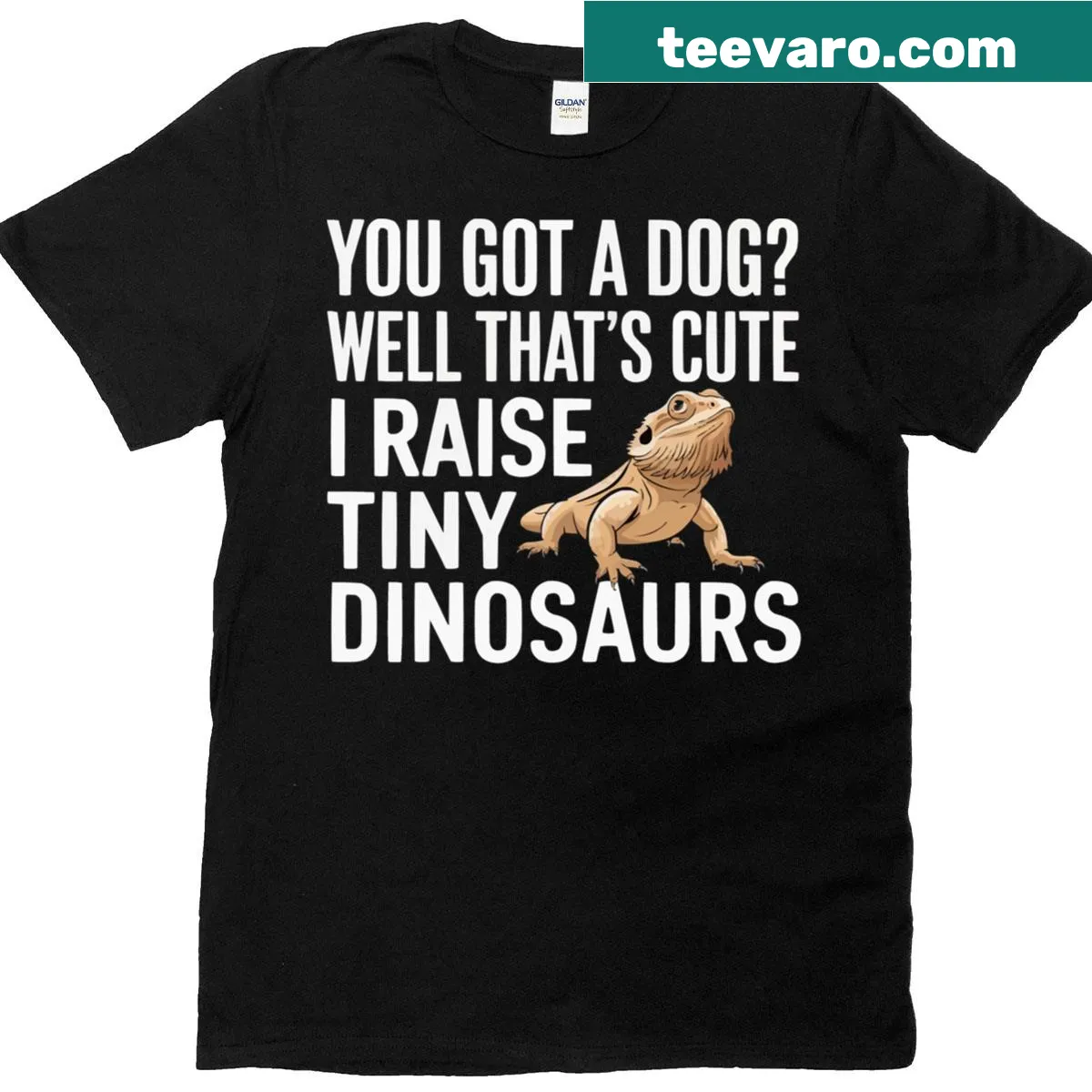 Funny bearded dragon-themed t-shirt with playful text — on a men's t-shirt