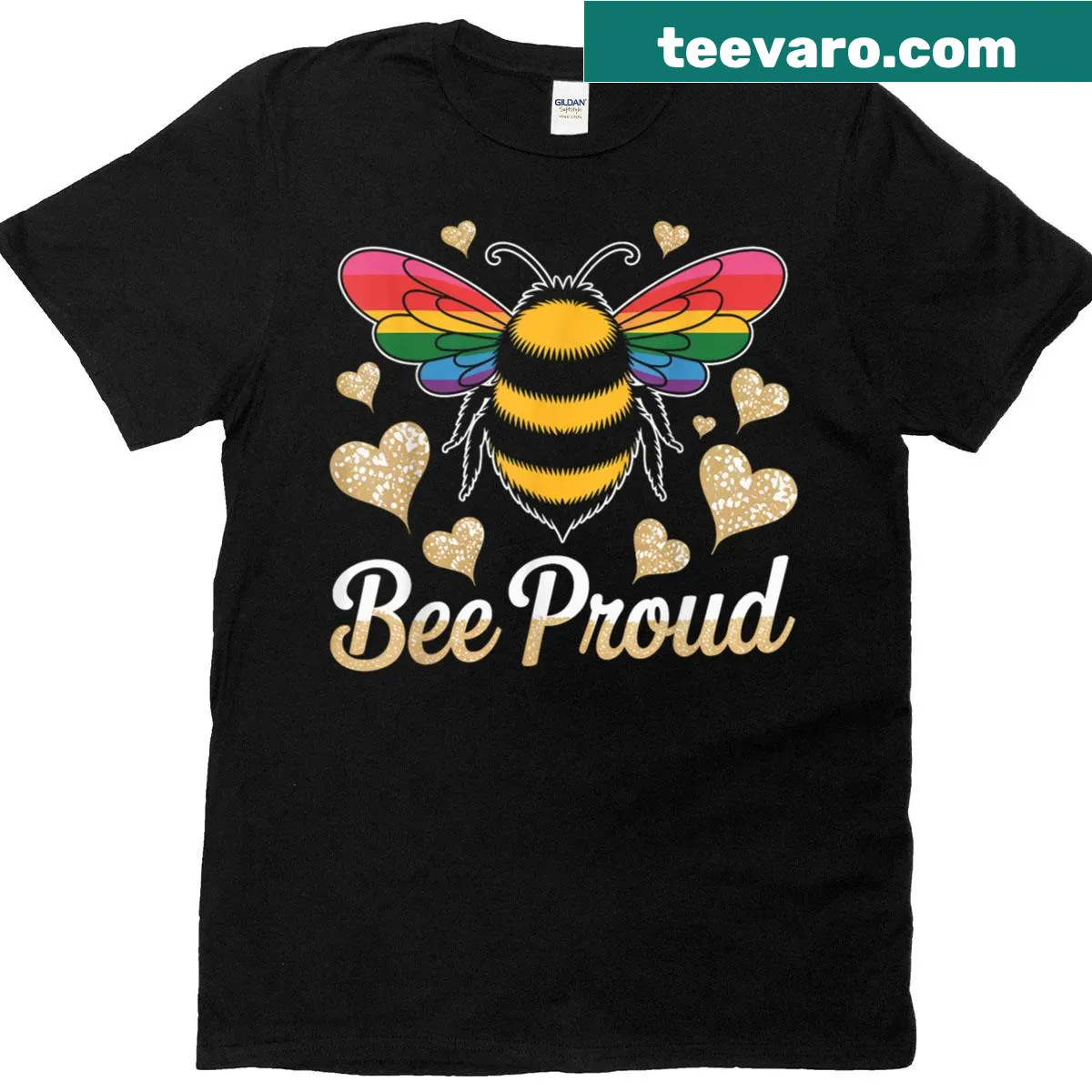 Cute rainbow bee graphic on LGBTQ pride t-shirt — on a men's t-shirt