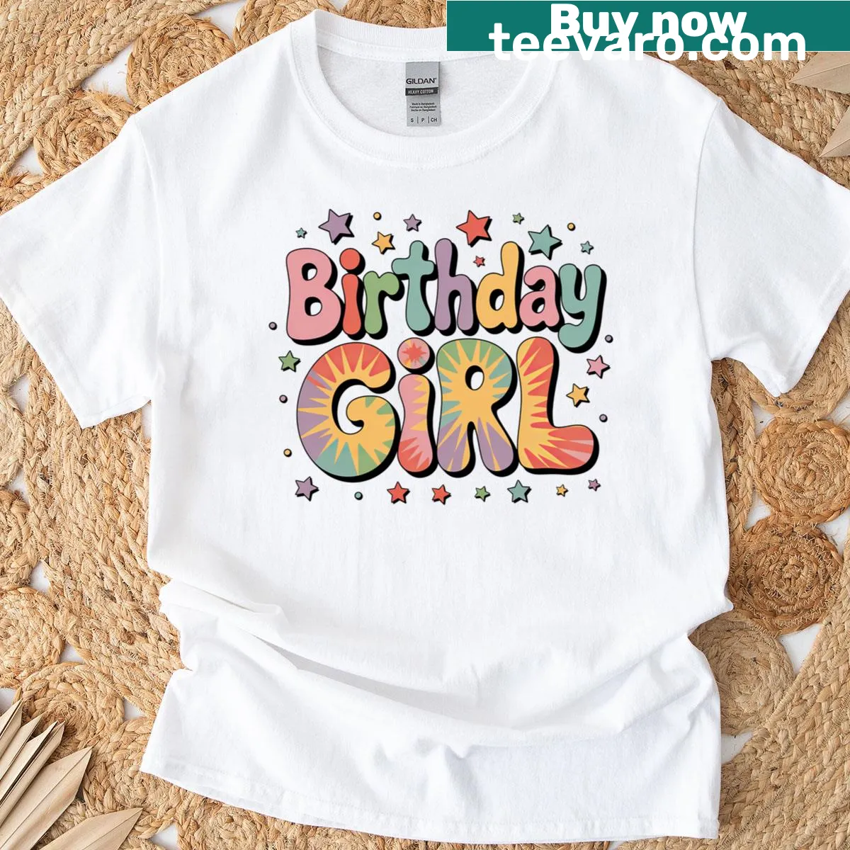 Colorful tie-dye rainbow T-shirt for birthday girls — on a men's t-shirt