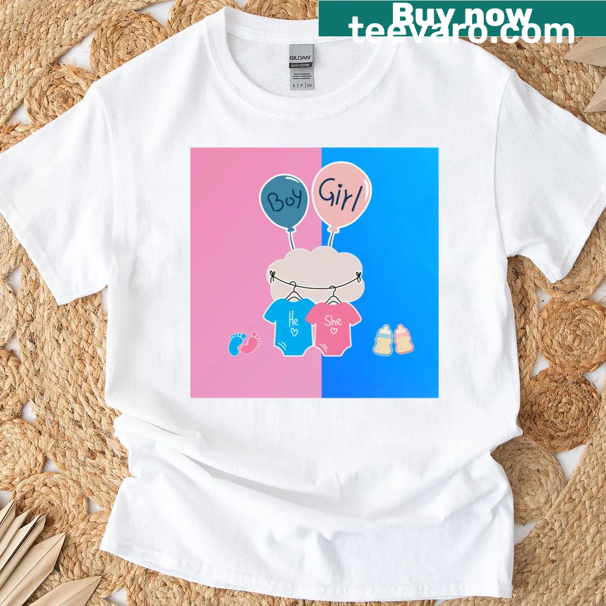 Gender-neutral baby t-shirt with playful design elements — on a men's t-shirt