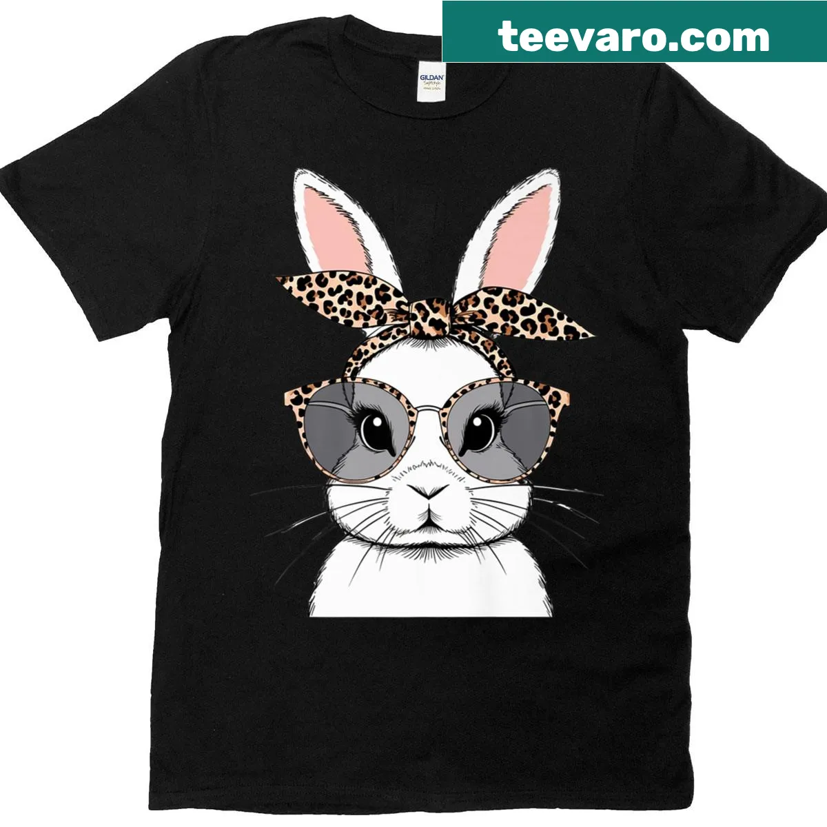 Bunny face with sunglasses design for Easter Day — on a men's t-shirt