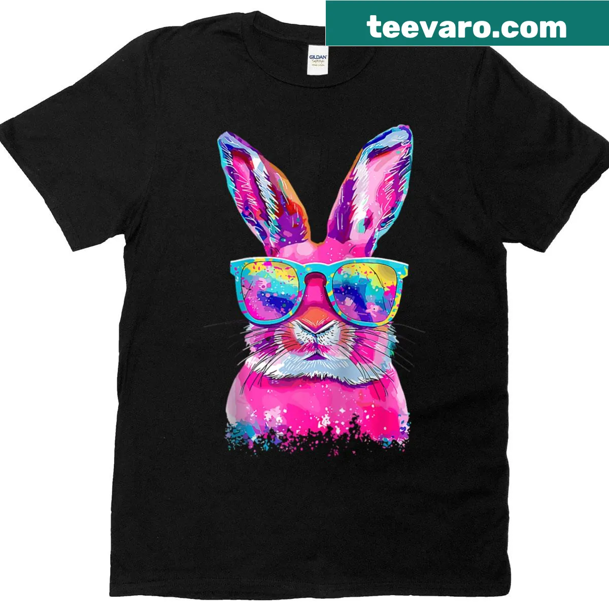 Cute bunny face shirt with sunglasses for Easter — on a men's t-shirt