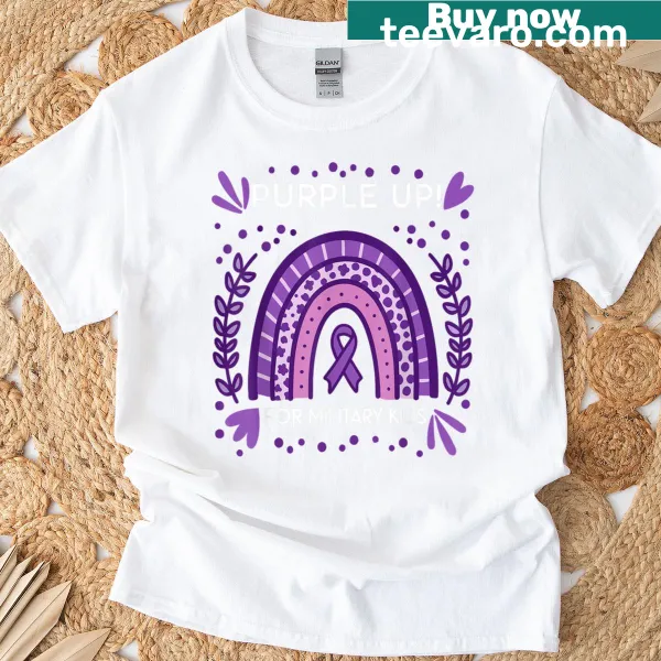 Rainbow design celebrating military children on a T-shirt