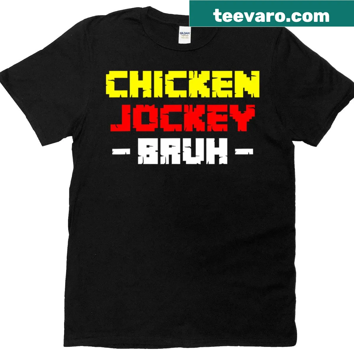 Funny Chicken Jockey t-shirt with cartoon graphic — on a men's t-shirt